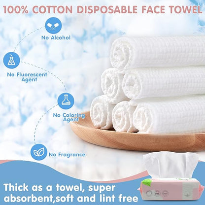 Disposable Face Towel Dry Wipes, 100% Cotton Facial Tissue, Lint Free Facial