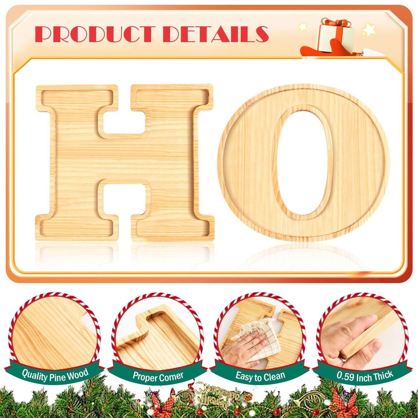 AWIZOM 2 Pcs Christmas Charcuterie Boards HO Wooden Serving Platters Christmas Pine Wood Trays Wooden Snack Cookie Dish Plates for Home Kitchen Xmas Holiday Housewarming Dinnerware Presents