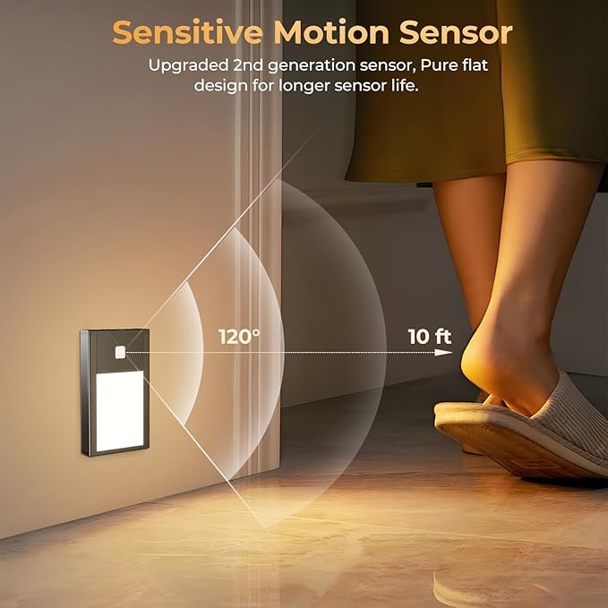 VST Motion Sensor Night Light, Rechargeable Battery Powered Led Light with Magnetic Suck Installation for Bedroom Hallway Stair Nursery Kids Room (2.68 inch 3000K 3Pack Black)