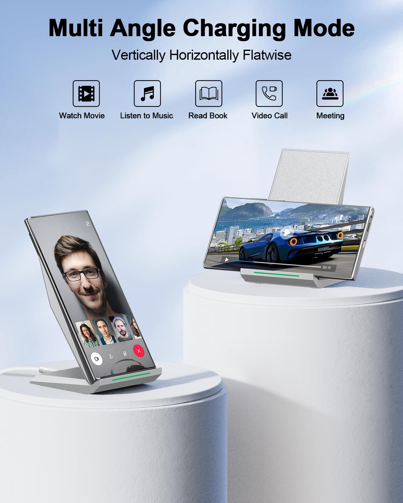 Fast Wireless Charger, NANAMI 15W Qi Certified Wireless Charging Stand Compatible iPhone 17/17 Air/16/15/15 Pro/15 Plus/15 Pro Max/14/13/12, for Samsung Galaxy S25/S24/S23/S22/S21 and Qi-Enabled Phone