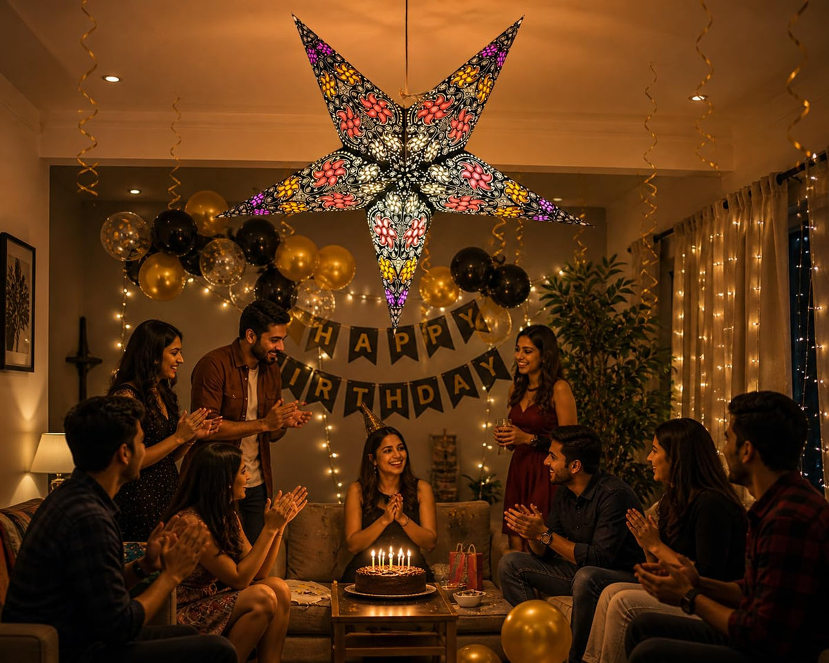 Yepsio Paper Star Lantern Lampshade, 24 inch, Hanging Decorations for Christmas, Wedding, Home, Party (Red, Black, Multi)