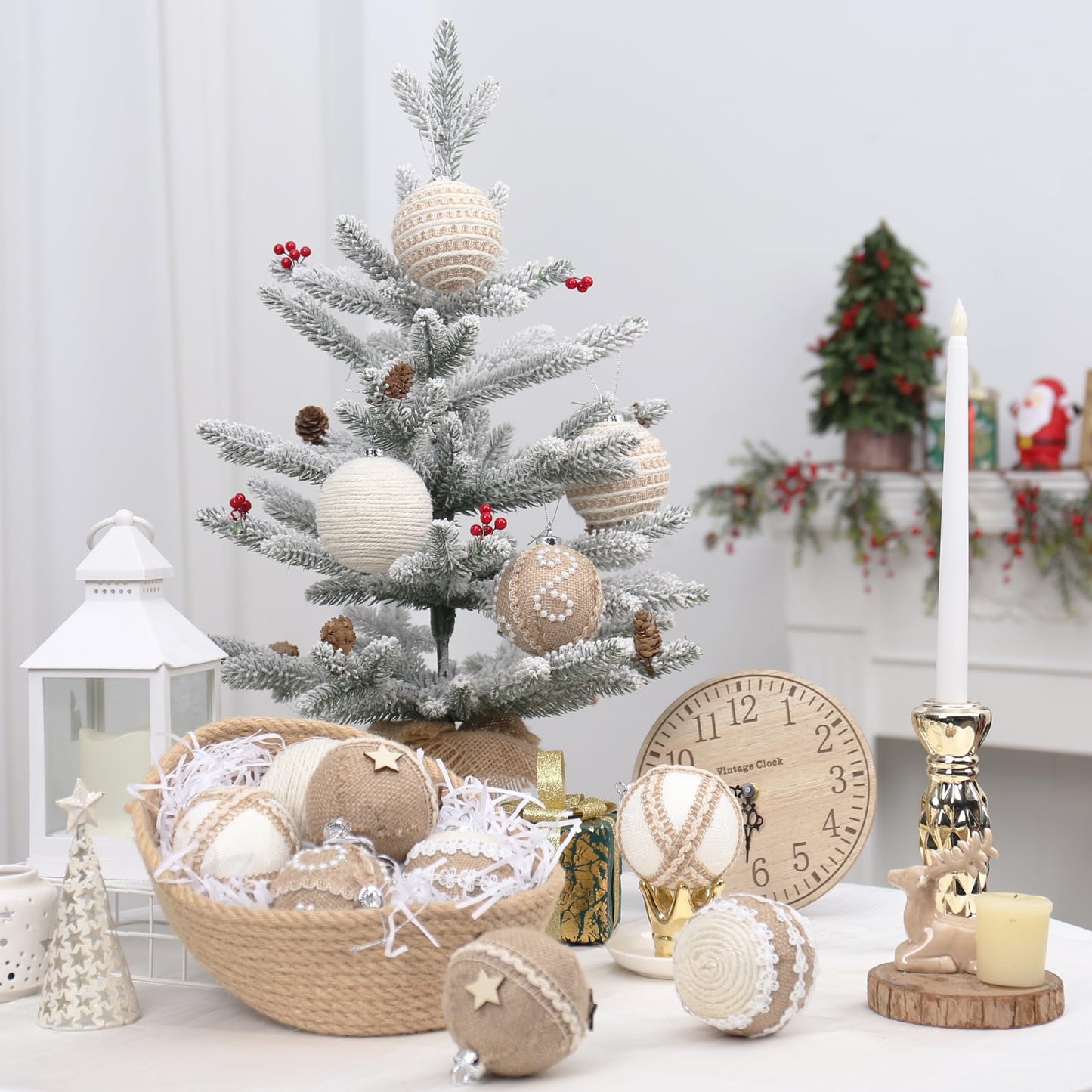 12PCS Christmas Ball Ornaments, 3.14"/80MM Boho Shatterproof Christmas Tree Hanging Ball Decorations, for Home Indoor Farmhouse Xmas Vase Bowls Filler Centerpiece Rustic Decor
