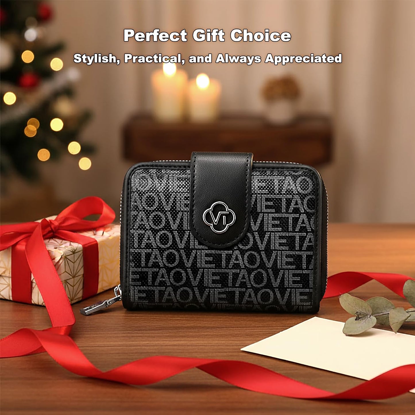 VelaStyle Credit Card Wallets for Women, Leather Cardholder with Zipper Around, Small Rfid Ladies Wallet, Accordion Compact Bifold Purse for Travel, 19 Card Slots, ID Window, Cash Organizer - Black