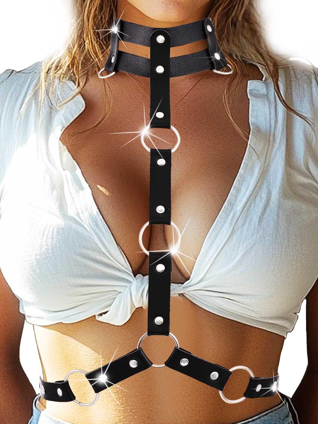 BODIY Black Chest Harness Belt Leather Chest Belt Plus Size Body Harness Fashion Strap Belts for Women (Black)