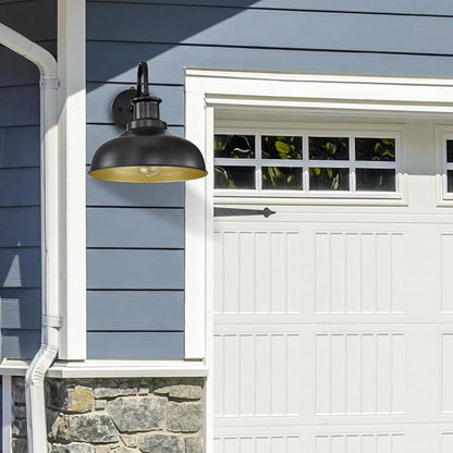 Dusk to Dawn Outdoor Gooseneck Barn Light, Farmhouse Outdoor Wall Sconce, Rustic Exterior Wall Mount Light, Vintage Outside Lighting Fixture Industrial Black Lantern for Porch Garage Shed,1 Pack