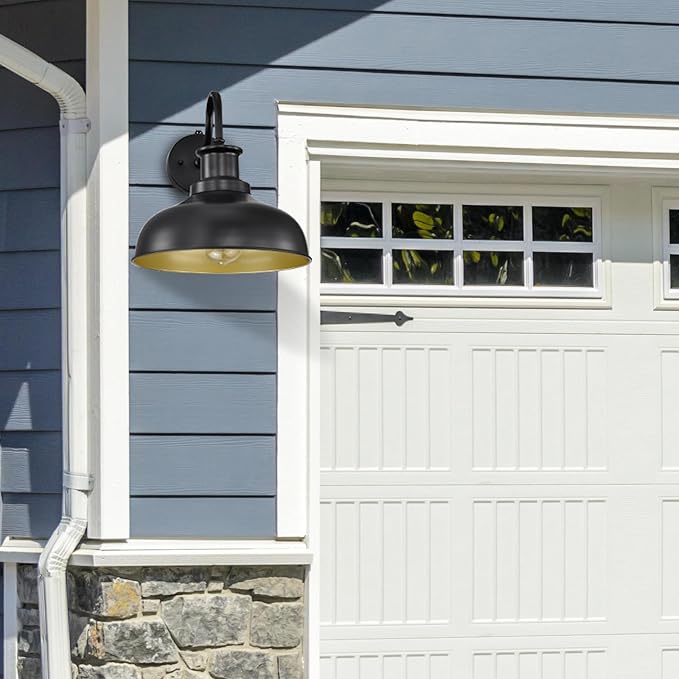 Dusk to Dawn Outdoor Gooseneck Barn Lights Outdoor Wall Sconces Farmhouse Exterior Wall Mount Light Vintage Outside Lighting Fixture Industrial Black Lanterns for Porch Garage Shed Patio, 4 Pack