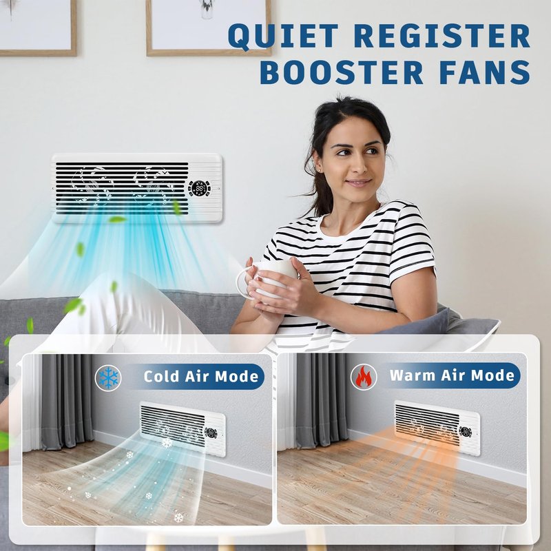 TMYICE Register Booster Fan for 4" x 12" Register Holes, Smart AC Vent Booster Fans Improves Heating & Cooling with Remote and Thermostat Control,10-Speed Quiet Vents Fan for Floor Ceiling