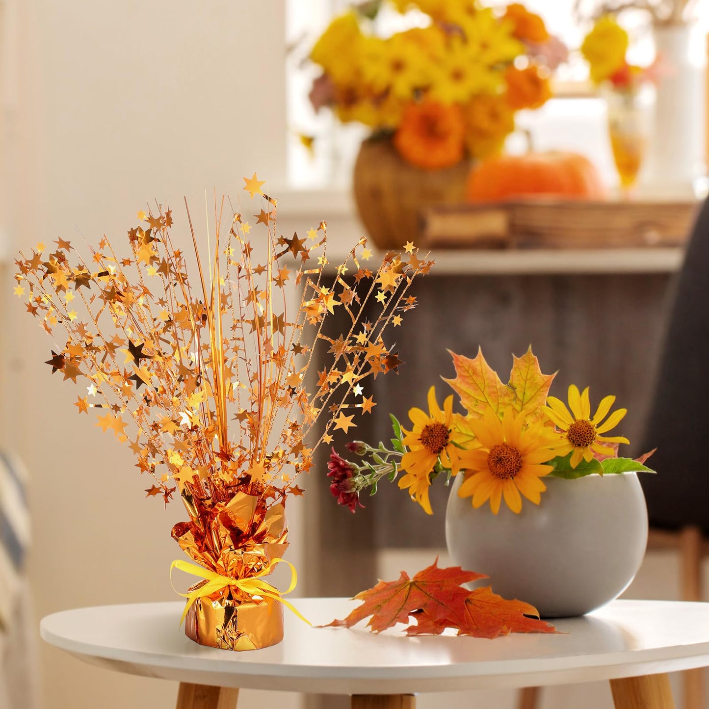 Crowye 6 Pcs Metallic Foil Spray Centerpiece Party Star Decoration Table Decor for Birthday Wedding Bachelorette Summer Party Holiday(Orange,Small Star)
