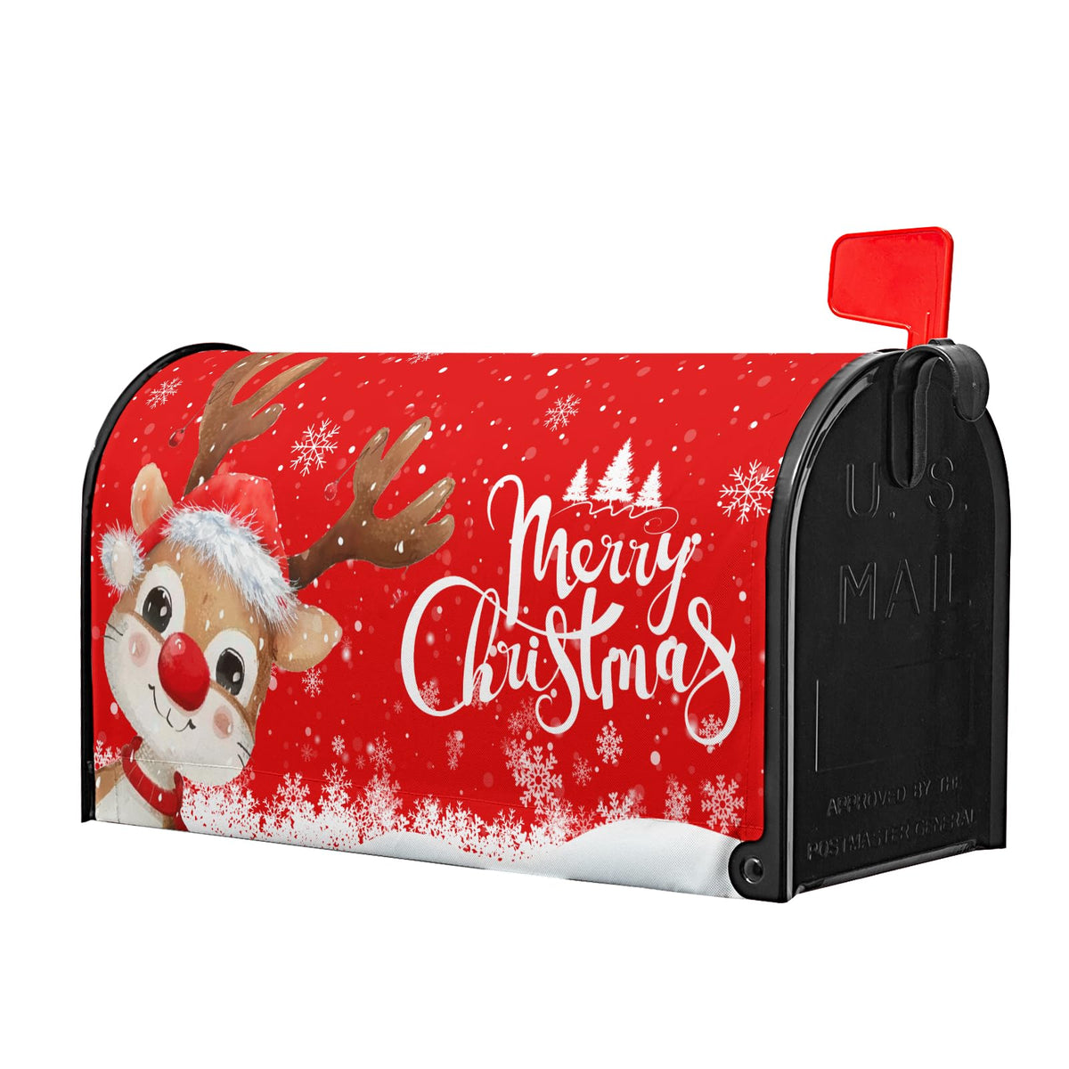 Anyako Winter Snowflake Red Mailbox Covers Magnetic Standard Size 18" X 21",Merry Christmas Reindeer Mailbox Wraps Post Letter Christmas Box Cover for Holiday Garden Yard Decor