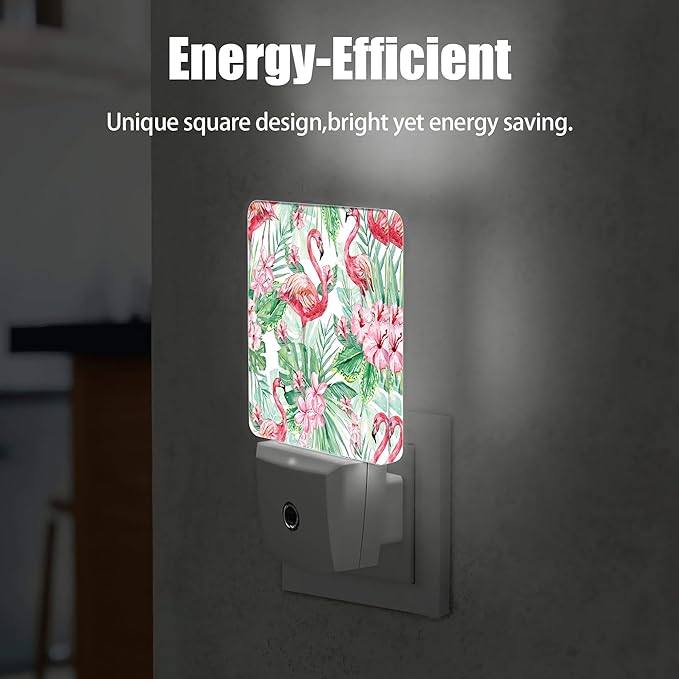 Tropical Floral Flamingo Dusk to Dawn Night Light, Auto Sensor Lamp Home Indoor Stairway Kitchen Corridor, Night Lights Plug into Wall Decor, Boys Girls Women Men Room Gifts