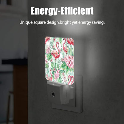 Tropical Floral Flamingo Dusk to Dawn Night Light, Auto Sensor Lamp Home Indoor Stairway Kitchen Corridor, Night Lights Plug into Wall Decor, Boys Girls Women Men Room Gifts