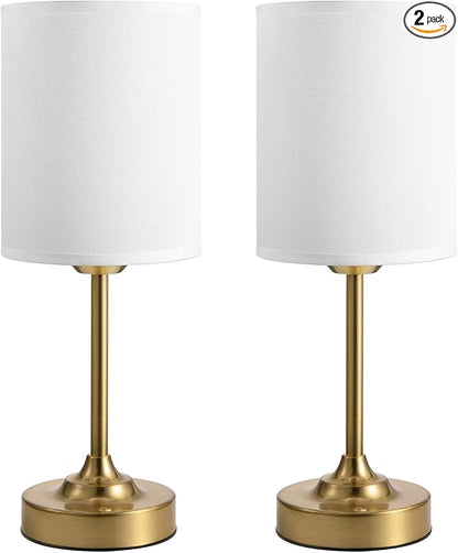 Touch Control Cordlss Table Lamp, USB-C Rechargeable Lamp with Stepless Dimming, 4000mAh Battery Operated Vintage Bedside Lamp for Bedroom, Living Room, Night Light & Emergency Lighting, Brass, 2 Pack