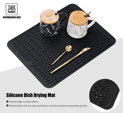 Silicone Dish Drying Mat for Multiple Usage, Easy clean, Eco-friendly, Heat-resistant Dish Drainer Mat for Kitchen Counter,Sink,Refrigerator or Drawer liner (16" x 12", Dark Blue)