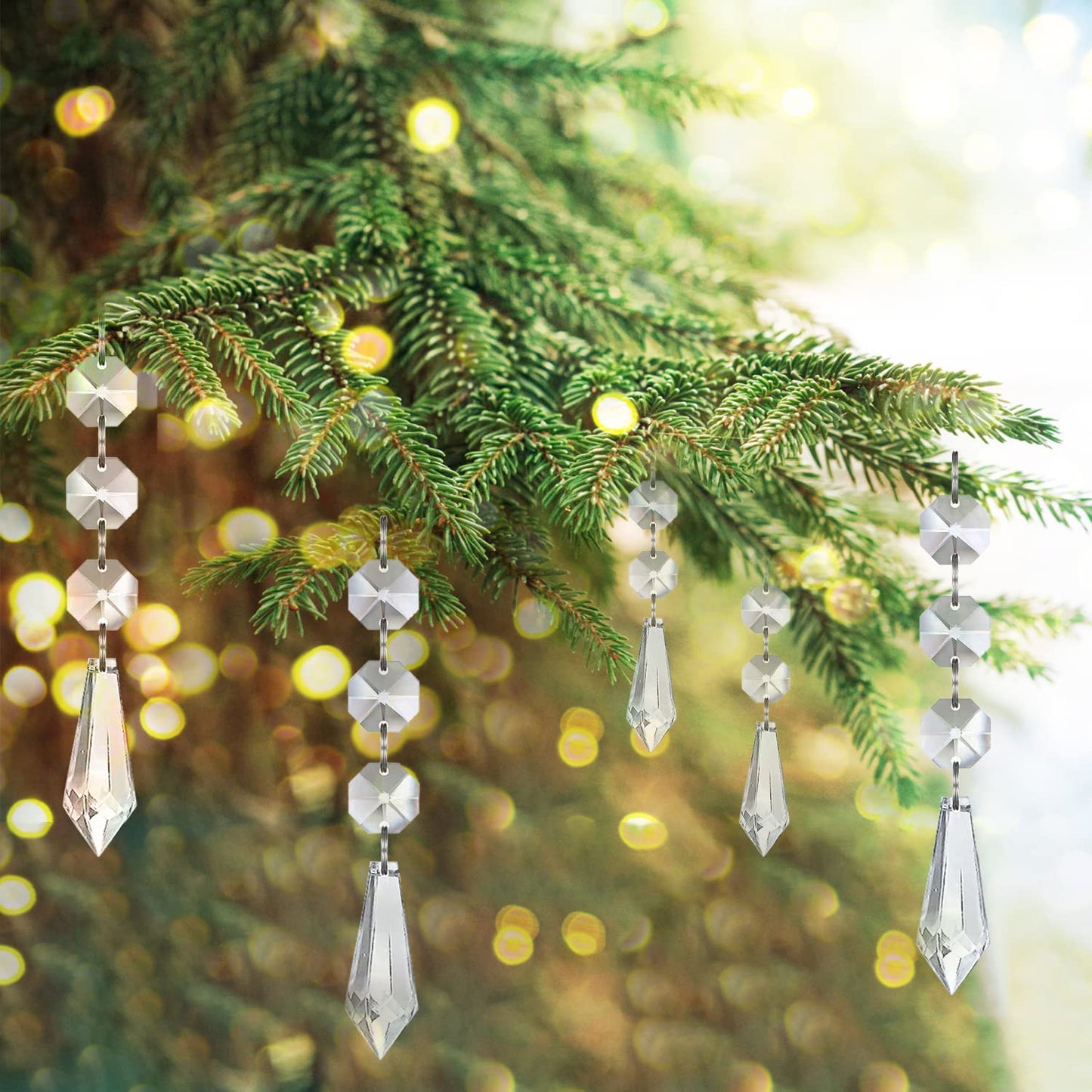 Jishi 30pk Crystal Ornaments for Christmas Tree Decorations, Acrylic Hanging Crystals for Centerpieces Home Decor, Clear Plastic Icicle Prism Drop Pendant w/Crystal Beads for Chandelier Party Supplies