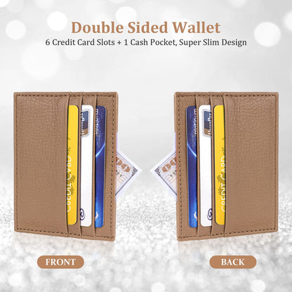 URAQT Credit Card Holder Wallet, RFID Blocking Leather Ultra Slim Wallet, Thin Minimalist Credit Card Case Card Protector, Front Pocket Wallets for Men, Women - 6 Card Slots and 1 Pockets (Brown)