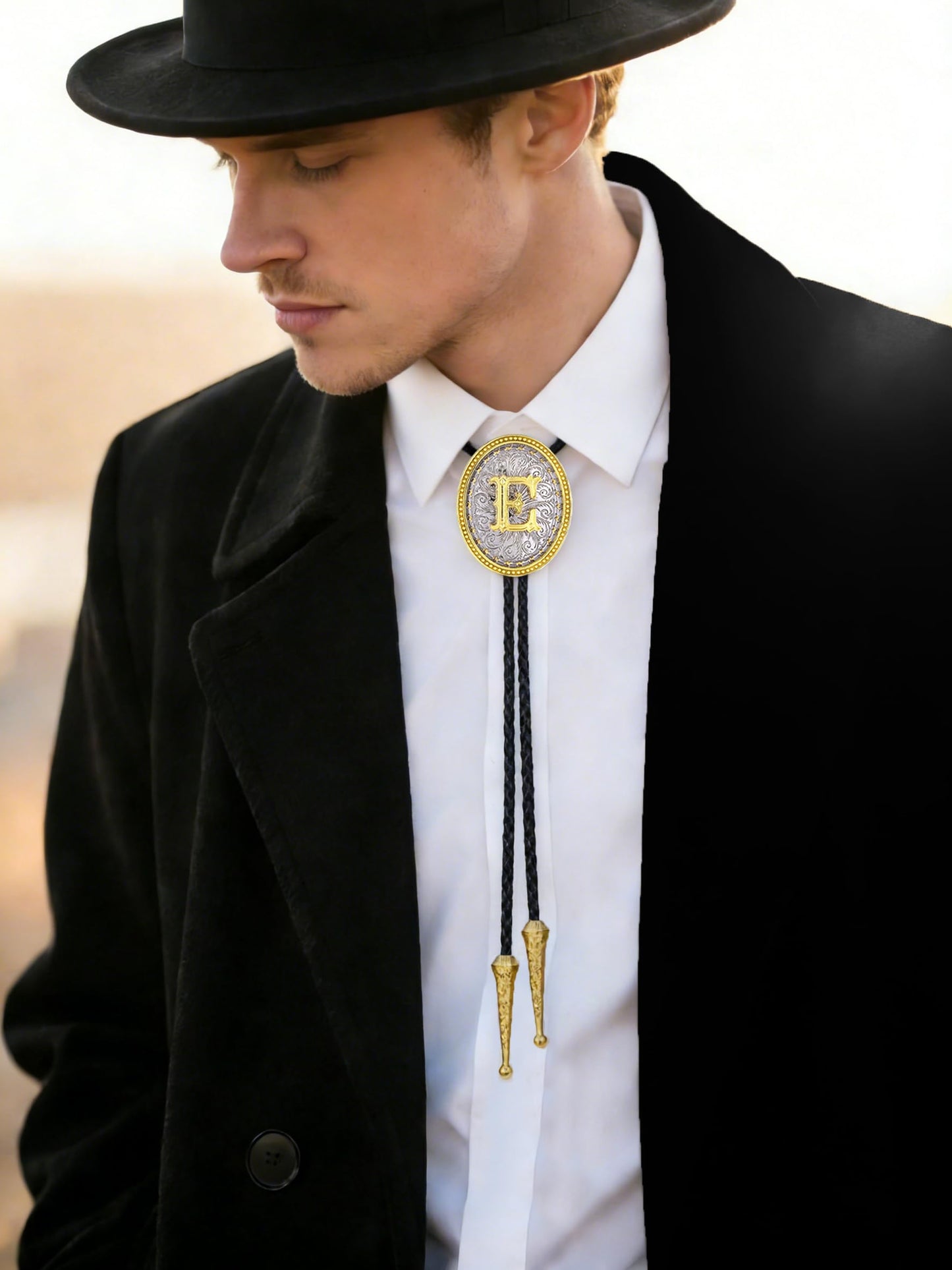 GelConnie Cowboy Ties for Men Western Initial Letters Bolo Tie ABCDJMR to Z Leather Necktie Jewelry Accessories for Men Women