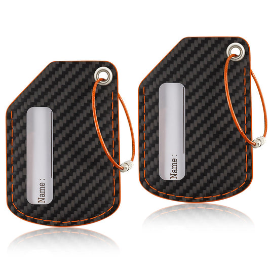 T-carbon 2pack Luggage Tags for Suitcases, Leather Backpack Luggage Bag Tag, Travel Suitcase ID Label with Stainless Steel Loop, Durable Baggage Tags for Men & Women, Black-Orange