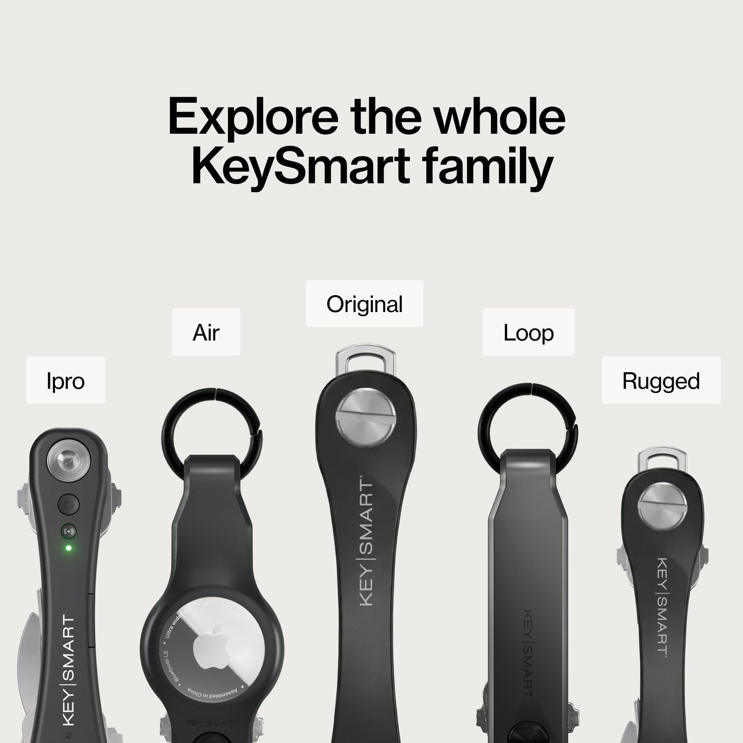 KeySmart Original Key Holder - Compact Key Organizer for Key Chain, Minimalist Clutter-Free EDC Keychains Key Ring, Black, 8 Keys