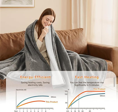 Heated Blanket Electric Blanket Twin 62"x84" Fast Heating Electric Blanket with 10 Heat Levels & 10 Hours Auto-Off Overheat Protection Cozy Soft Flannel Heated Throw Blanket