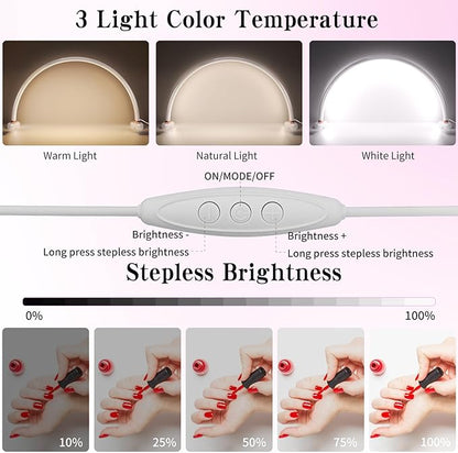 Half Moon Nail Desk Lamp,USB Powered Tri-Color Temperature Brightness Adjustable Arch Light for Moon Light Nail Tech/Handicraft Lighting (Medium Size White)