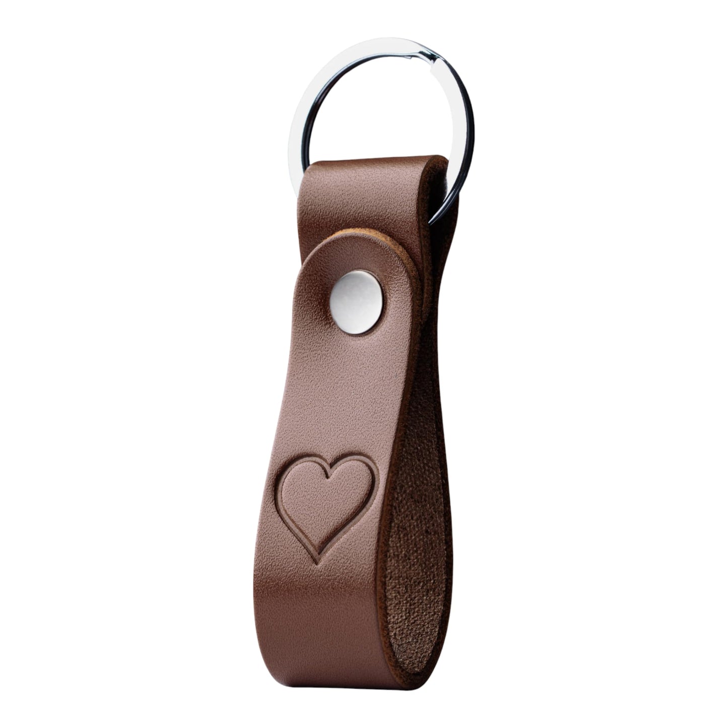 MAGOR Handmade Full Grain Leather Keychain Personalised Keychain for Men Women Car Key Ring Gift for Him Her Dad Mom Premium Brown Leather Keyring Hot Embossed Design (Heart)