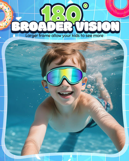 Rantizon Kids Swimming Goggles 2 Pack, Anti Fog&UV Swim Goggles for Boys Girls, No Leak Pool Beach Essentials for kid 3-14 (Black Aqua & Green Aqua)