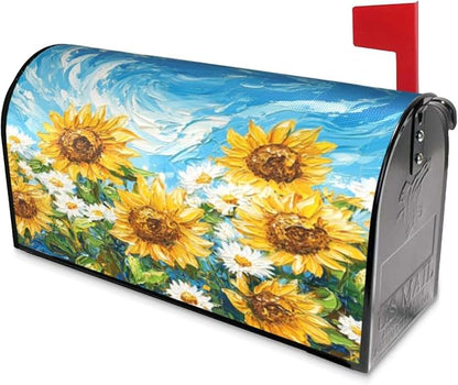 Mailbox Covers Sunflower Daisy Flower Art Magnetic Letter Post Box Cover Standard Size 25.5 x 21 Inch Garden Yard Home Decorative