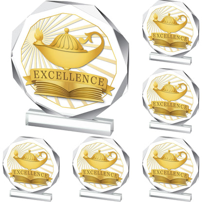 CroBlissful 3/6 Pcs Trophy Award 4.72 x 4.72 Inches Acrylic Trophy Plaques Awards for Adult Team Participation Gift Prizes(6 Pcs,Academic Excellence Style)