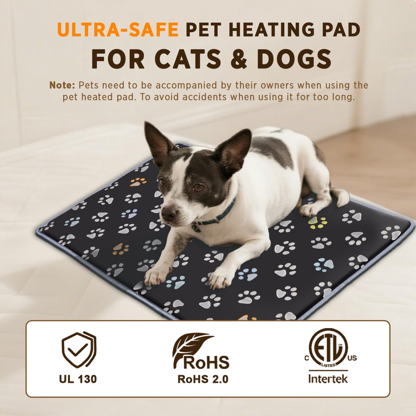 furrybaby Pet Heating Pad, Waterproof Dog Heating Pad Mat for Cat with Durable Anti-Bite Tube Indoor for Puppies Dogs Cats (1 Pack Black, 17 X 17in, Temp Adjustable)