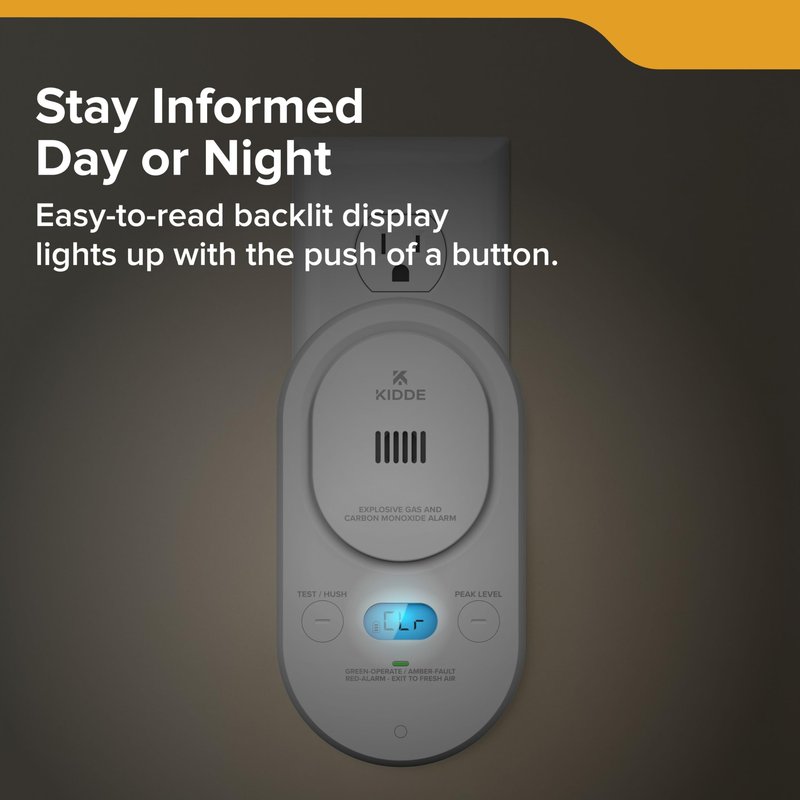 Kidde Carbon Monoxide + Explosive Gas, Natural Gas & Propane Alarm, Plug-in with AA Battery Backup, Digital Backlit Display, 85 dB Alarm, Rotating Plug, LED Status Indicators, 5th Edition, COPDLG