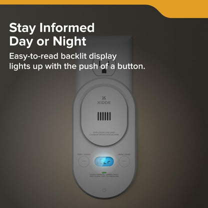 Kidde Carbon Monoxide + Explosive Gas, Natural Gas & Propane Alarm, Plug-in with AA Battery Backup, Digital Backlit Display, 85 dB Alarm, Rotating Plug, LED Status Indicators, 5th Edition, COPDLG