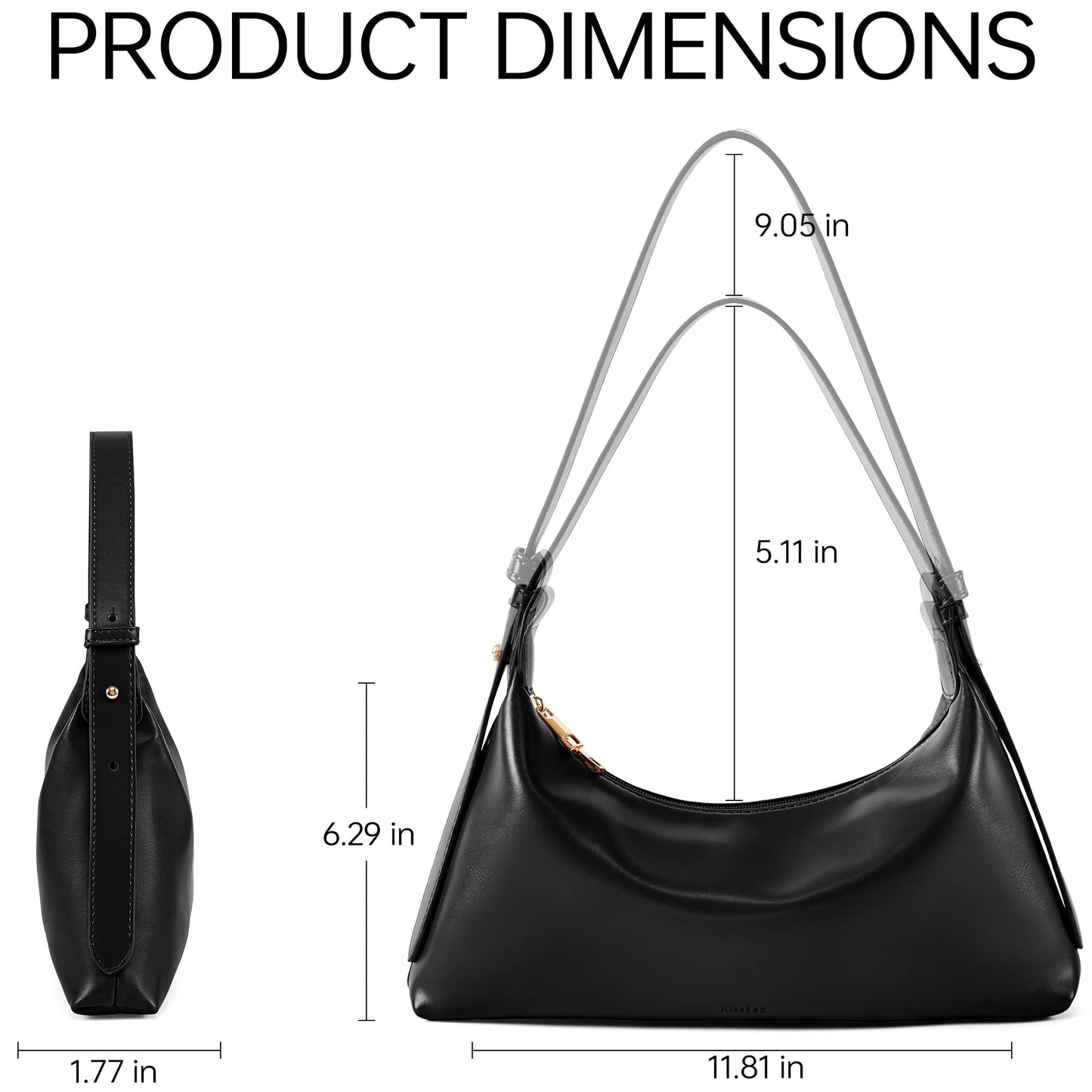 Kiss Sea Medium Crescent Hobo Bag for Women Vegan Leather Shoulder Purse Trendy