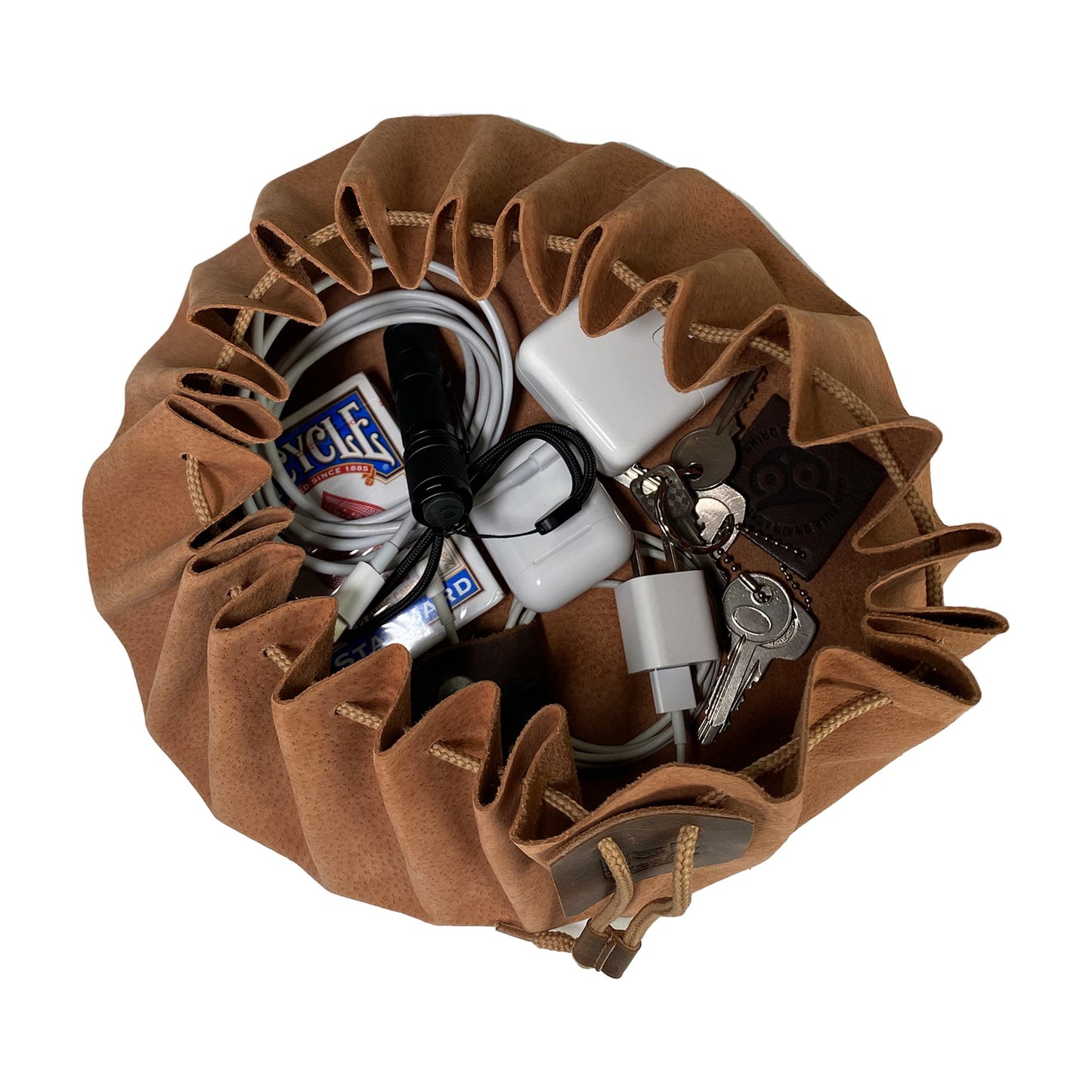Hide & Drink, Drawstring Tinder Pouch Handmade from Sheepskin and Full Grain Leather (Cinnamon, XL)