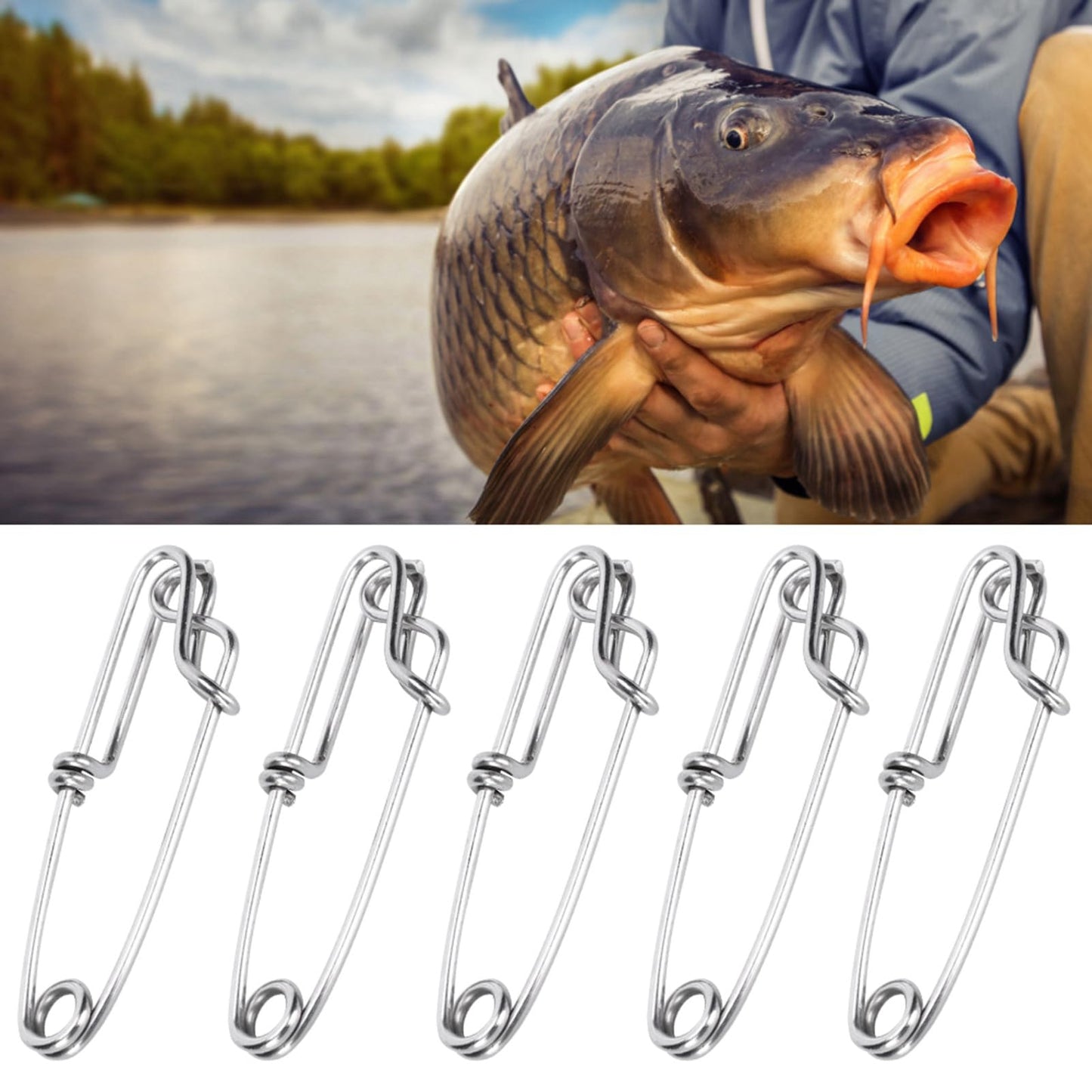 Cunyuer 15PCS Longline Trotline Clips, 1.8x60mm Fishing Snapper Clips, Stainless Steel Long Line Tuna Clip, Quick Connect Fishing Accessory