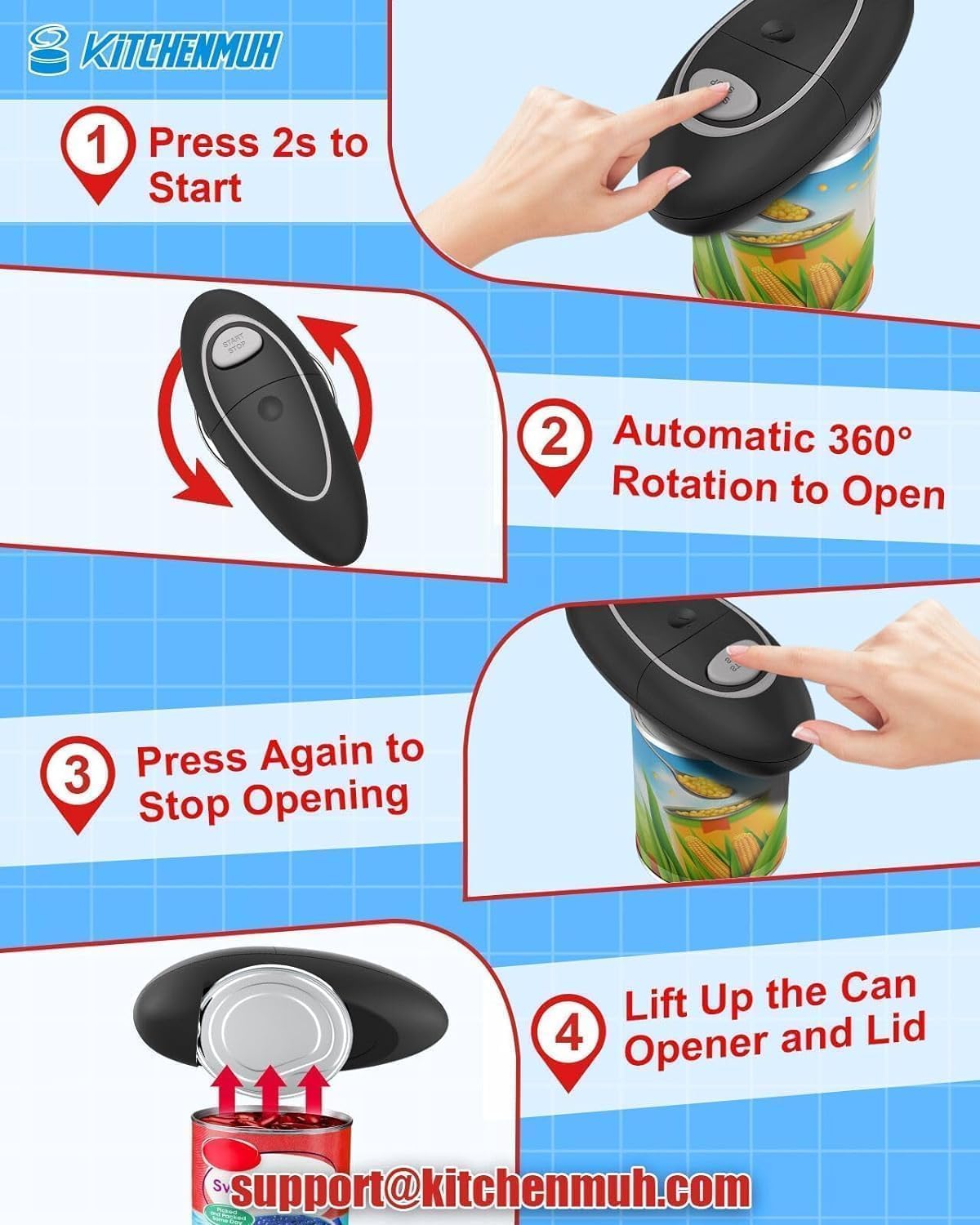 One Touch Electric Can Opener Fits Almost All Can Sizes for Seniors with Arthritis, Hand Held Battery Operated Can Opener with Smooth Edge, Food Safe Kitchen Gadgets Automatic Can Opener for Kitchen