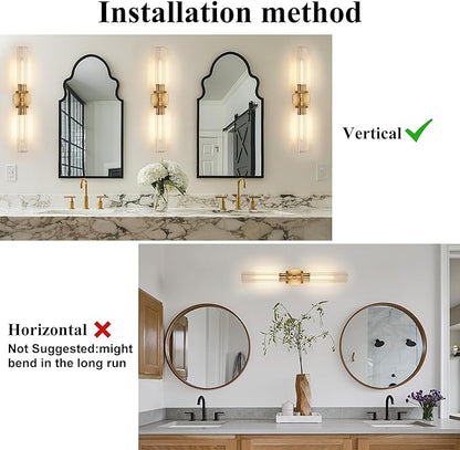 Crystal Bathroom Vanity Wall Sconces Set of Two Gold Modern Sconces Wall Lighting, 28.5in Brass Vanity Lights,Indoor Linear Wall Sconce Light for Bedroom,Hallway,Staircase,Living Room,Dining Room