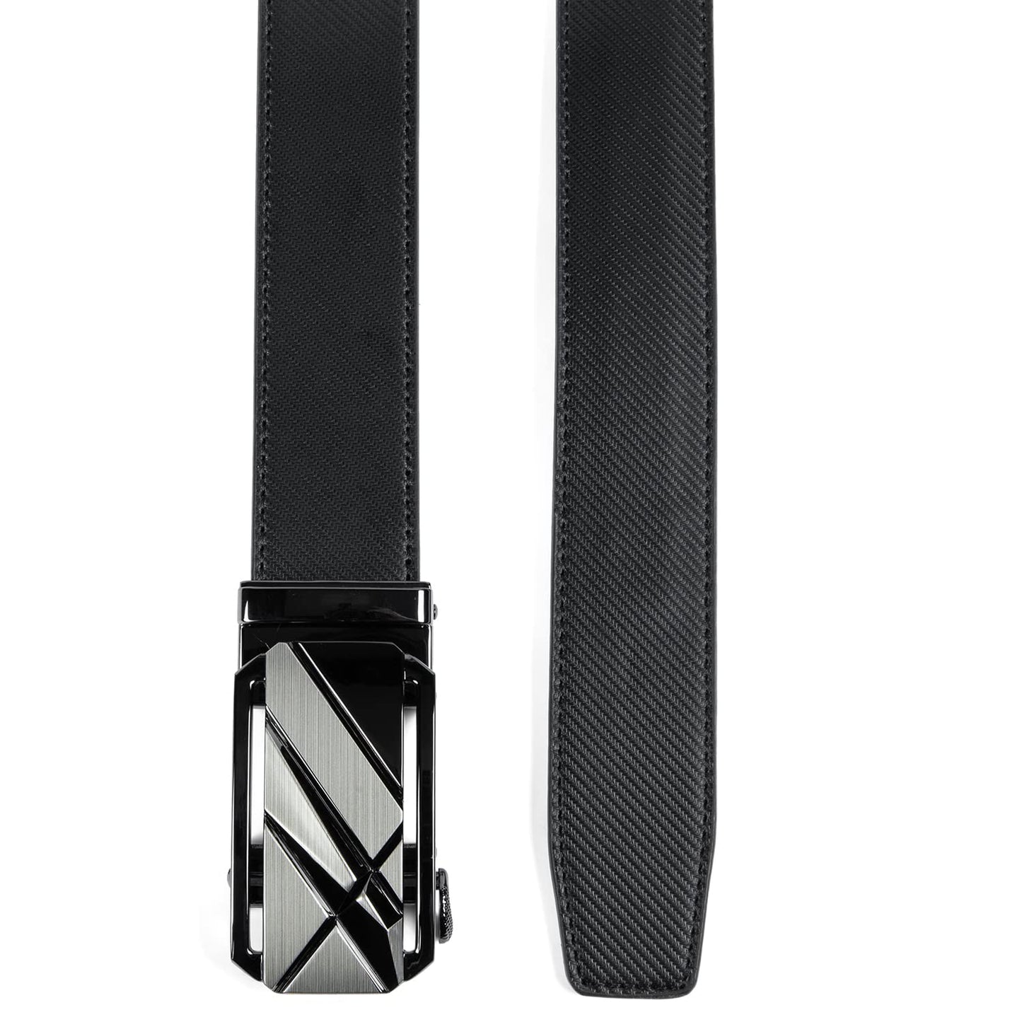 Drowsmen Leather ratchet belt 1 3/8" with Click Sliding Automatic Buckle, Adjustable belt Trim to Fit (Carbon Fiber M Belts, 28"-34" Waist Adjustable)
