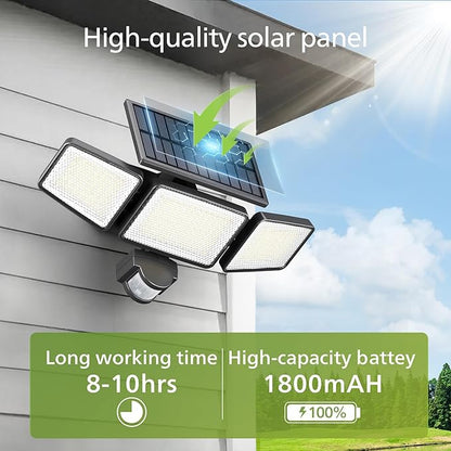 Philips Solar Security Light Outdoor 302 LED 1200lm，Solar-Powered Waterproof Wall-Mounted Flood Light w/PIR Motion Sensor, 3 Heads, IP65 Waterproof, 3 Modes 6 Packs