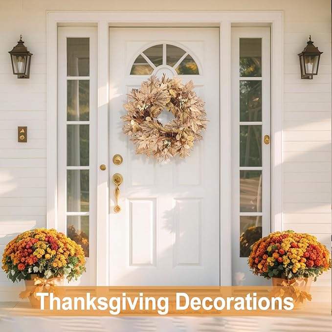 22 Inch Fall Wreaths for Front Door Outside Timer Function Pinecones Berries Autumn Fall Wreaths with 30 Warm Lights Home Porch Door Yard Harvest Mantle Window Decor
