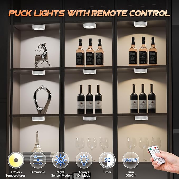 6PCS Motion Sensor Step Light, Rechargeable Puck Lights, Stair Lights Indoor with 3 Colors Temper, Magnet Stick on Light for Closet, Hallway, Stairway, Bathroom, Bedroom, Kitchen