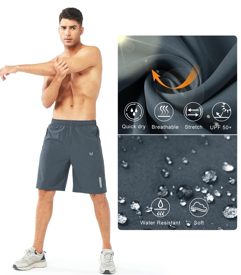 NORTHYARD Men's Athletic Running Shorts Gym Workout 7"/9"/5" Quick Dry Lightweight Sports Basketball Tennis 3 Zipper Pockets COOLGREY-9inch XL