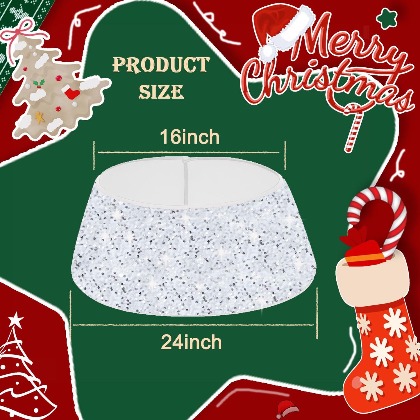 SOMUAUY Christmas Tree Collar Silver White Tree-Collar 24 Inch Halloween Christmas Tree Collars for Artificial Trees Sequin Halloween Tree Skirt for Xmas Tree Ornaments Tree Base Party Home Decor
