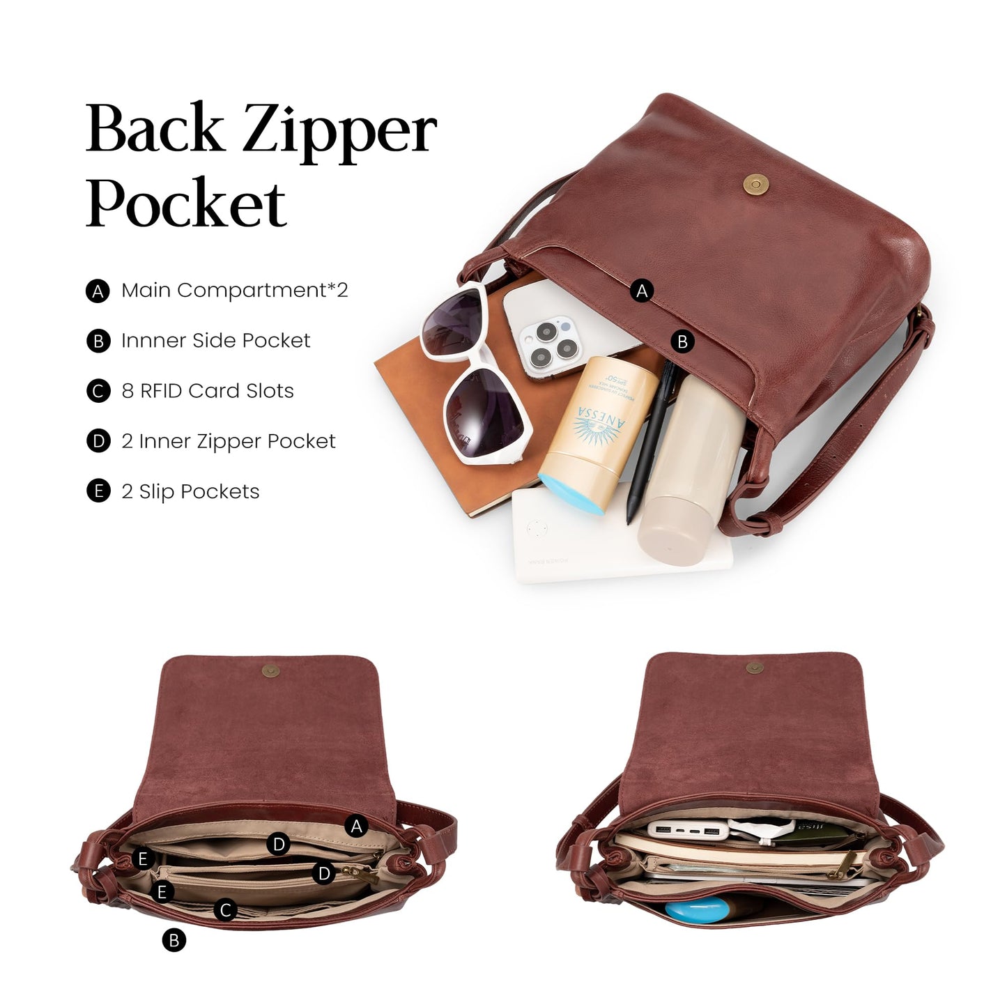 befen Genuine Leather Purses for Women Medium Brown Vintage Purse RFID Crossbody Bag for Travel Soft Real Leather Crossbody Bags Trendy Women's Shoulder Handbags with Adjustable Strap