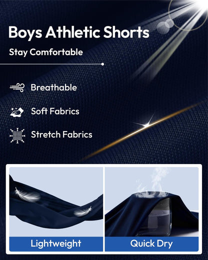 BALENNZ 5 Pack Boys Athletic Shorts Kids Youth Quick Dry Active Performance Basketball Shorts with Pockets Elastic Waistband Medium