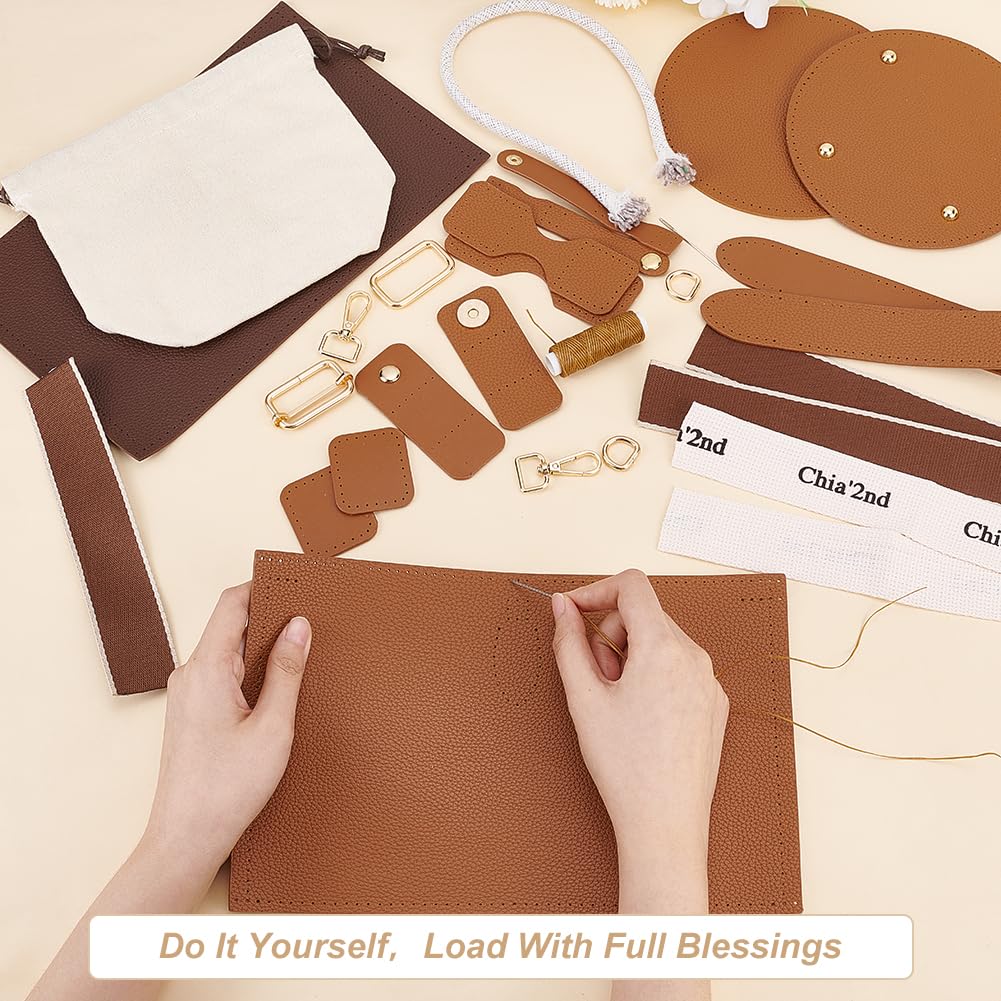WADORN DIY PU Leather Bag Making Kit for Women, Handbags Sewing Kit for Adult DIY Bucket Bag Making Kit with Lined Pockets DIY Purse Cross Leather Craft Bag Making Supplies, 6.7x6.7 Inch, Brown
