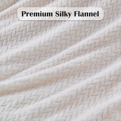 NEWCOSPLAY Super Soft Twin Blanket Ivory Premium Silky Flannel Fleece Leaves Pattern Lightweight Bed Blanket All Season Use (Ivory, Twin(60"x80"))