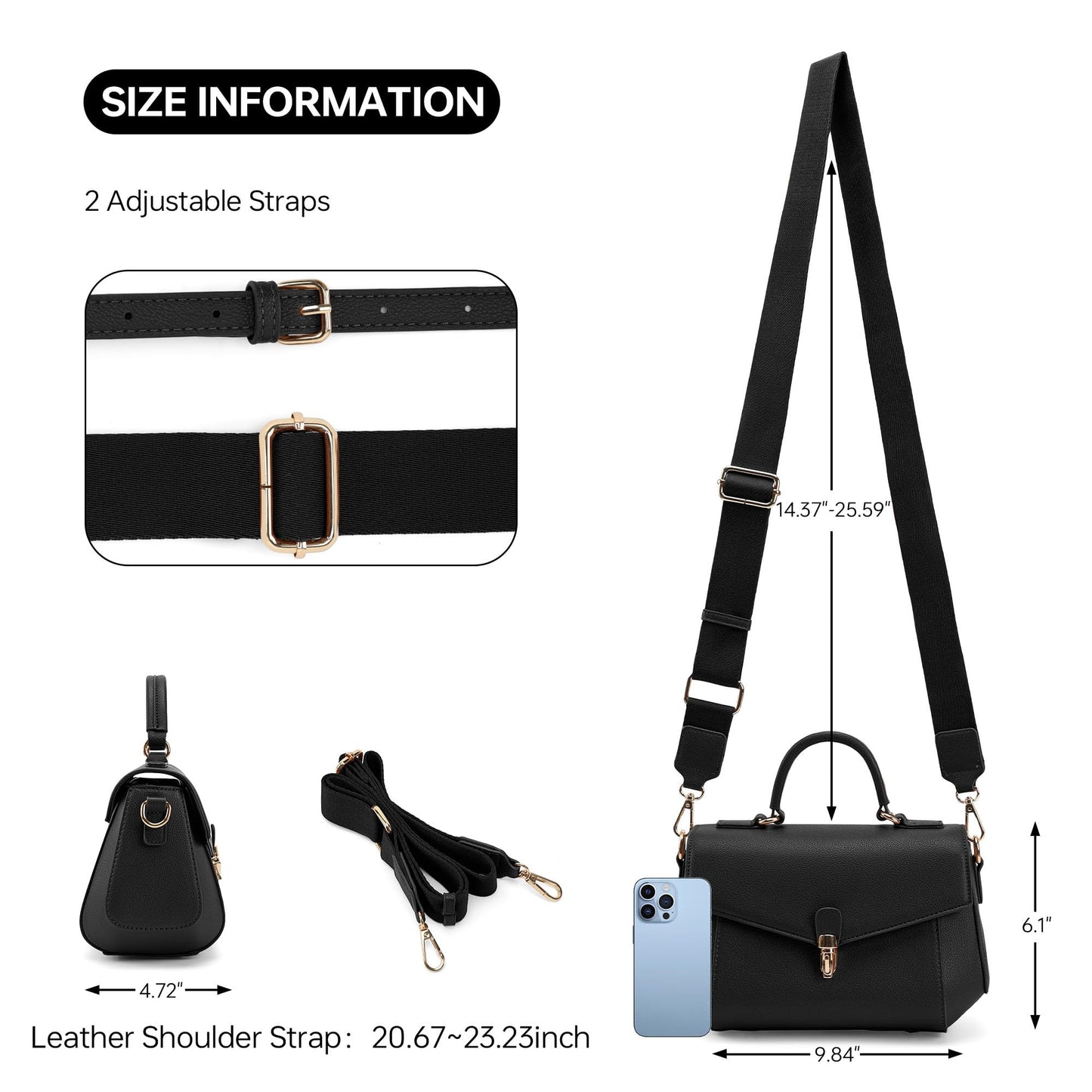 Goinsound Vegan Leather Crossbody Bag for Women Top Handle Purse Flap Shoulder Bag for Women Trendy Handbag with 2 Removable Straps Black