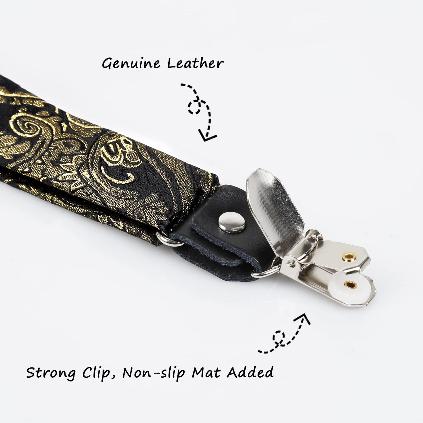 Alizeal Boys Adjustable Floral Paisley Pre-tied Bow Tie and Elastic Y Shape 3 Clips Suspenders Set, Black Gold