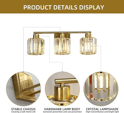 3 Lights Bathroom Vanity Light Fixtures, Modern Crystal Wall Lighting Fixtures, Wall Sconces, Wall Lamp for Over Mirror, for Bedroom Living Room Hallway