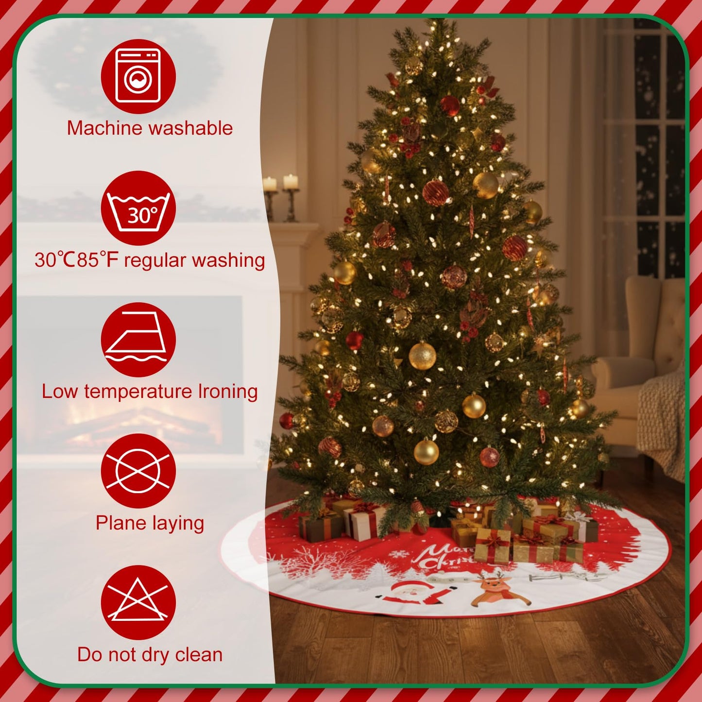 Sosation 72 Inches Large Christmas Tree Skirt Red Xmas Tree Ornaments with Snowy Pattern Soft Plush Reindeer Snowflake Holiday Party Mat for Merry Christmas Party Winter Holiday Home Decorations